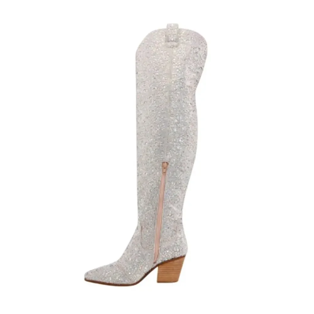 Betsey Johnson Womens Rodeo Over the Knee Boot US 11 Multicolor Rhinestone NWOB